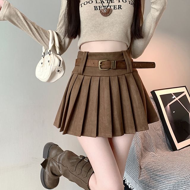 Magimomo-High Rise Plain Mini Pleated Skirt