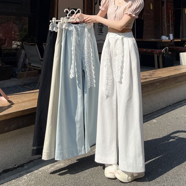 Magimomo-High Rise Plain Wide Leg Pants