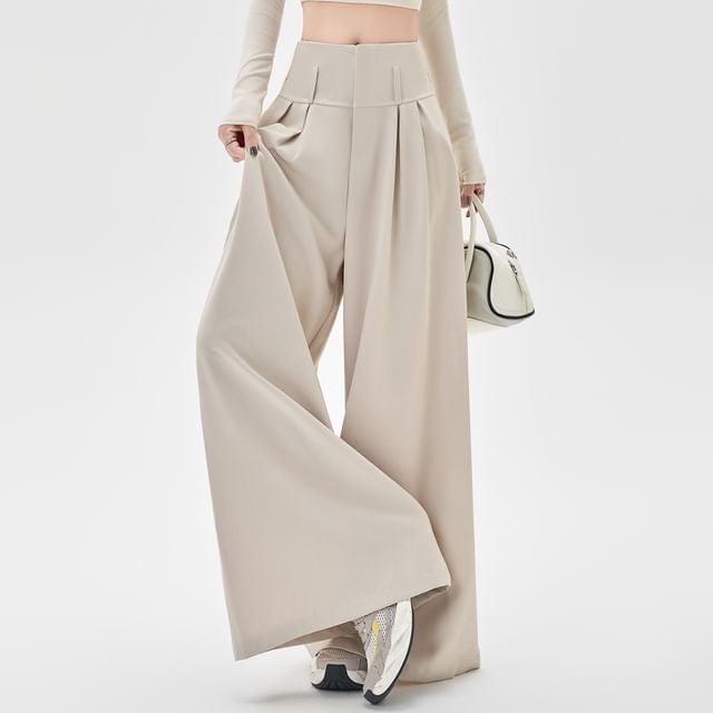 Magimomo-High Rise Plain Wide Leg Pants