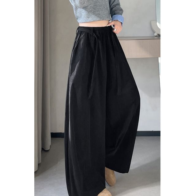 Magimomo-High Rise Plain Wide Leg Pants