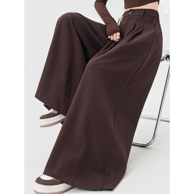 Magimomo-High Rise Plain Wide Leg Slacks