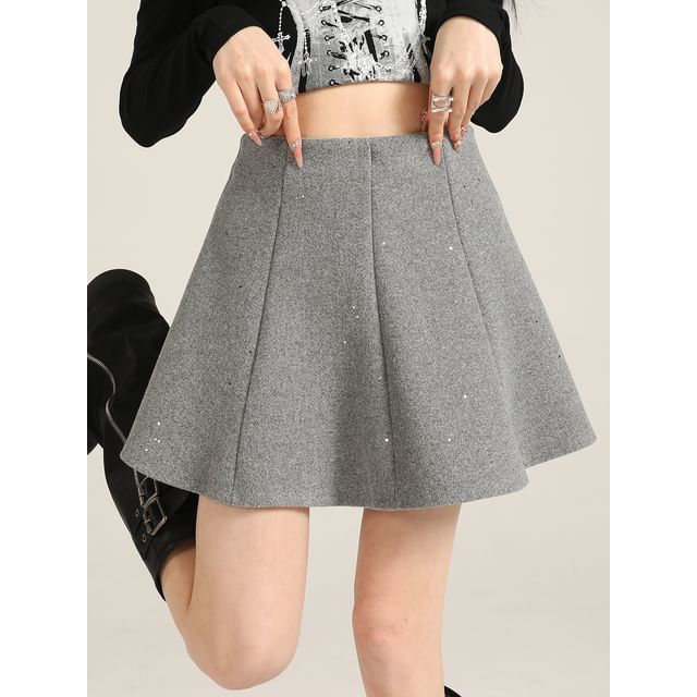 Magimomo-High Waist Panel Mini A-Line Skirt