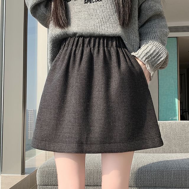 Magimomo-High Waist Plaid Mini Skirt