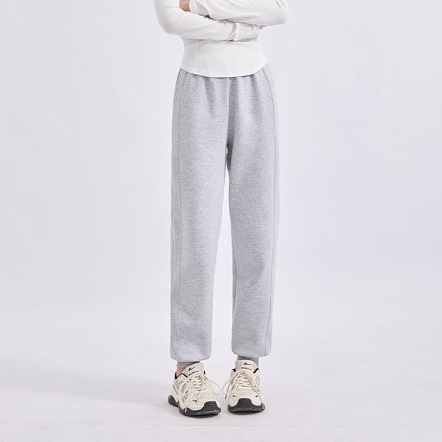 Magimomo-High Waist Plain Cropped Harem Sweatpants