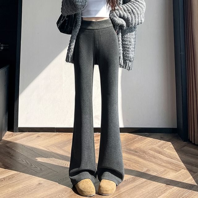 Magimomo-High Waist Plain Flared Pants Various Designs