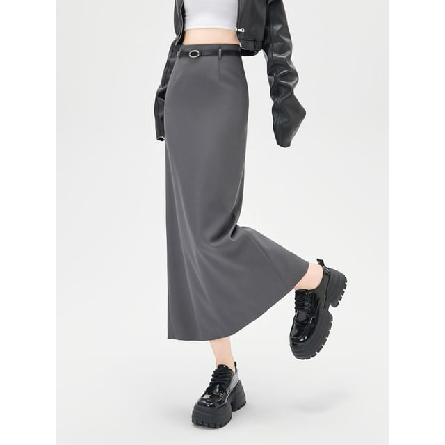 Magimomo-High Waist Plain Midi A-Line Skirt