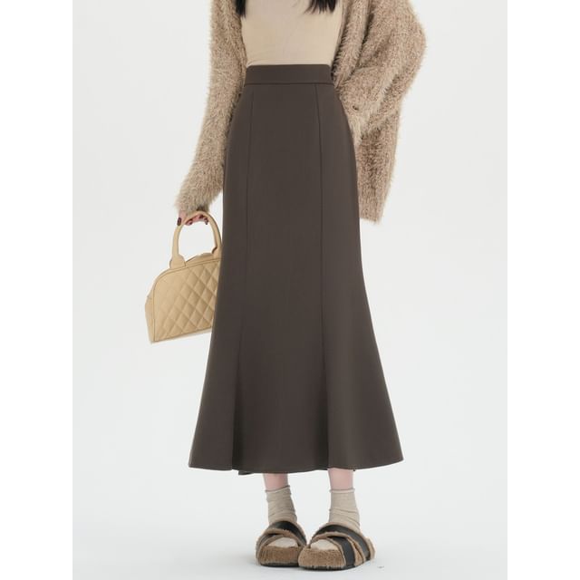 Magimomo-High Waist Plain Midi Fishtail Skirt