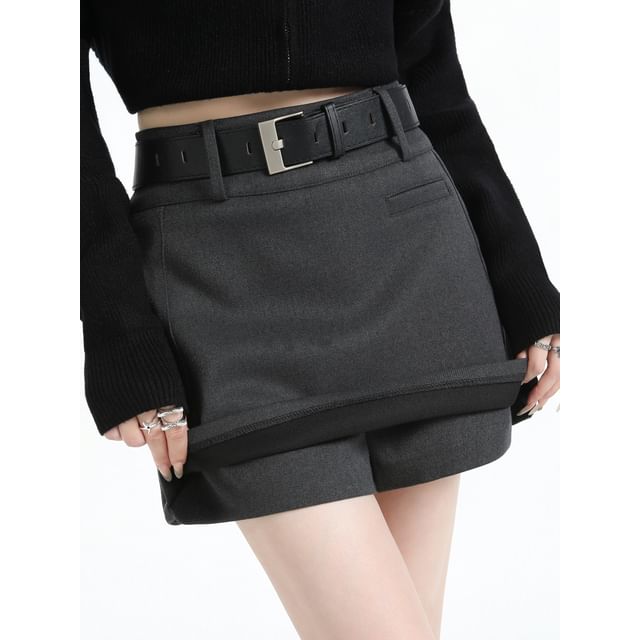 Magimomo-High Waist Plain Mini A-Line Skort