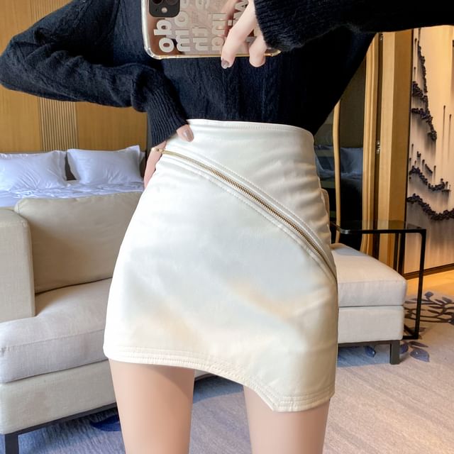 Magimomo-High Waist Plain Mini Skirt