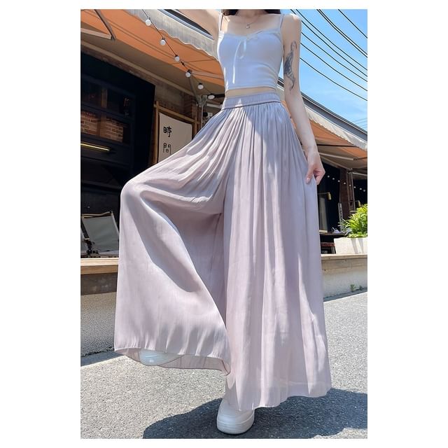 Magimomo-High Waist Plain Wide Leg Pants