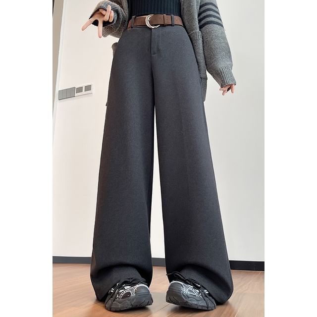 Magimomo-High Waist Plain Wide Leg Pants