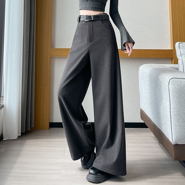 Magimomo-High Waist Plain Wide Leg Pants Various Designs