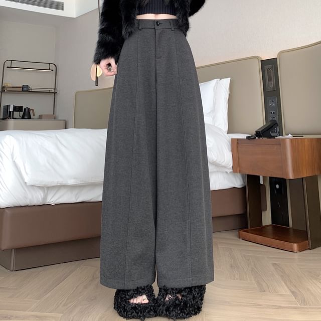 Magimomo-High Waist Plain Wide Leg Pants