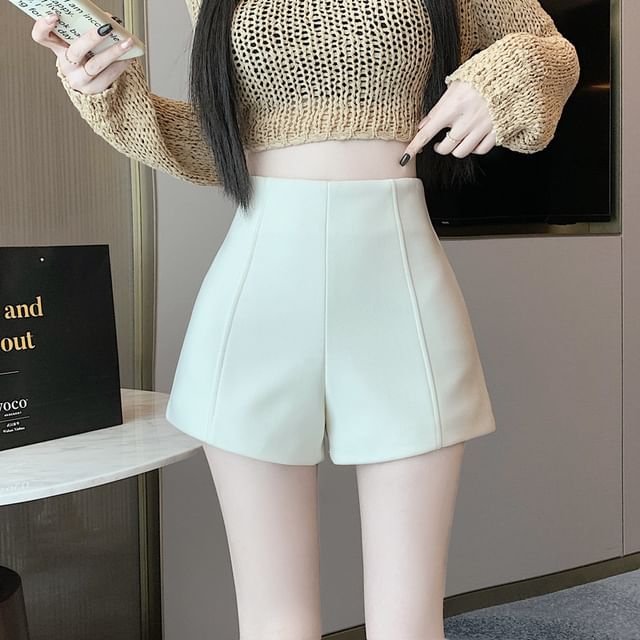 Magimomo-High Waist Plain Wide Leg Shorts
