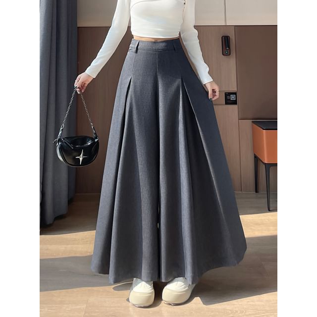 Magimomo-High Waist Plain Wide Leg Slacks
