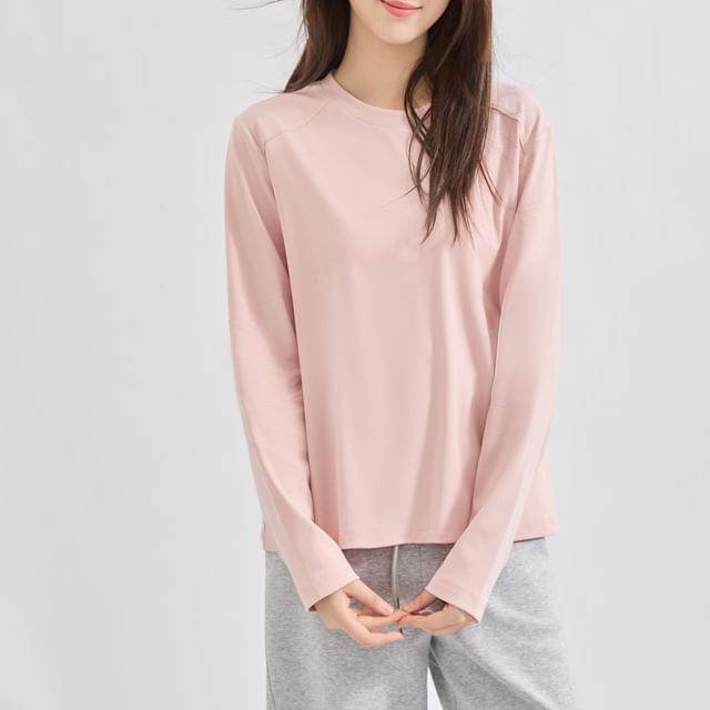 Magimomo-Long-Sleeve Round Neck Plain Tee