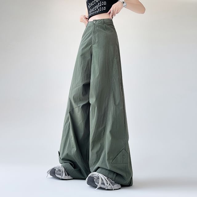 Magimomo-Mid Waist Plain Baggy Pants