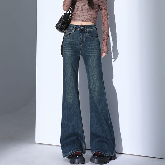 Magimomo-Mid Waist Washed Flared Jeans Various Designs