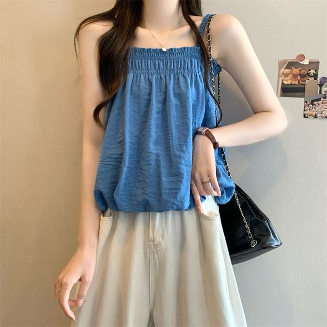 Magimomo-Plain Bubble Hem Camisole Top