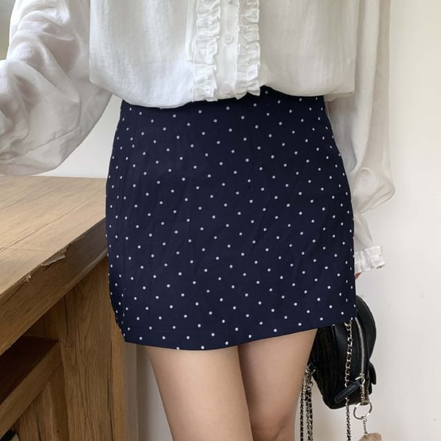 Maisee-High Waist Dotted Mini Pencil Skirt