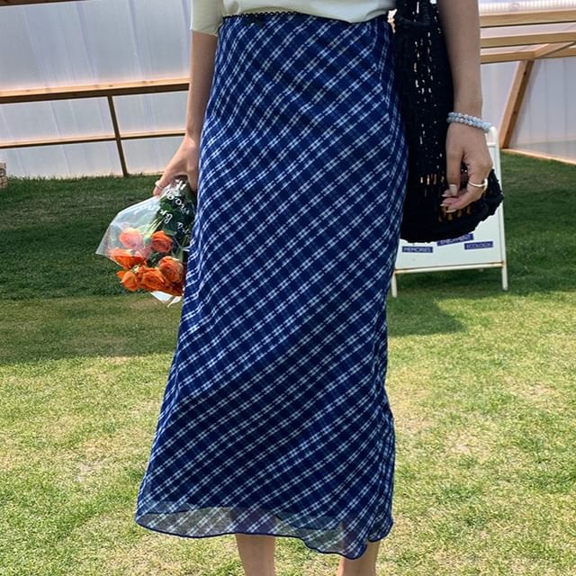 Maisee-High Waist Pattern Midi Mermaid Skirt