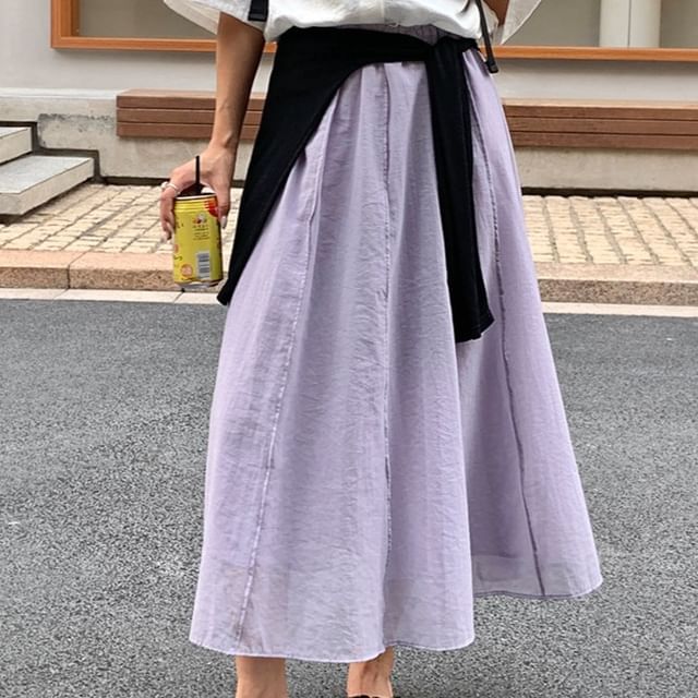 Maisee-High Waist Plain Maxi A-Line Skirt