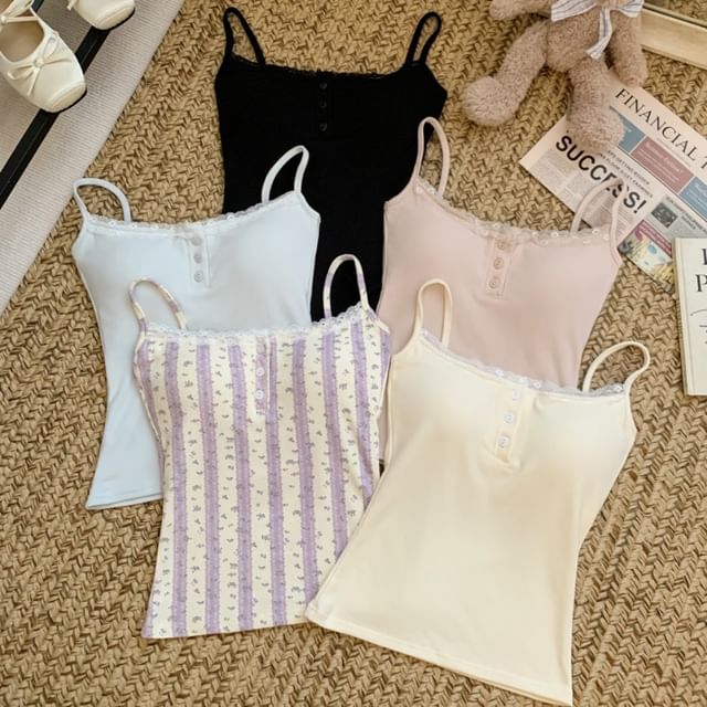 Maisee-Lace Trim Camisole Top