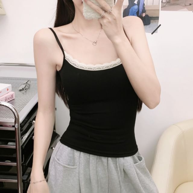 Maisee-Lace Trim Padded Cami Top