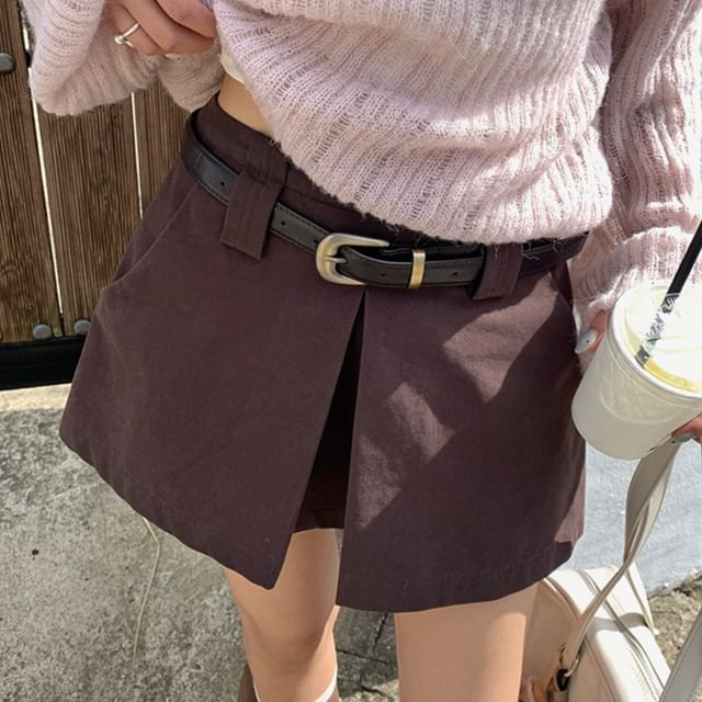 Maisee-Mid Rise Plain Mini Skorts