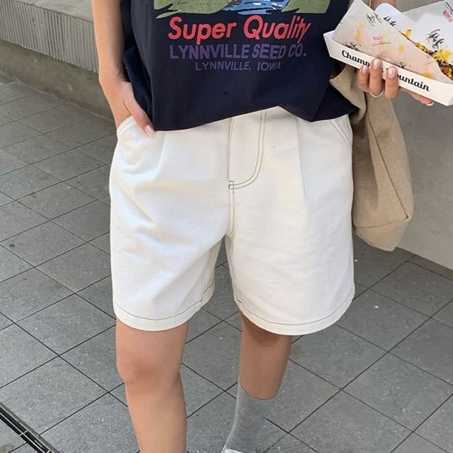 Maisee-Mid Waist Denim Shorts