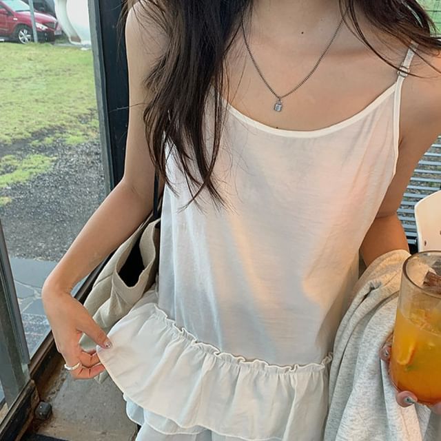 Maisee-Plain Ruffle Peplum Cami Top