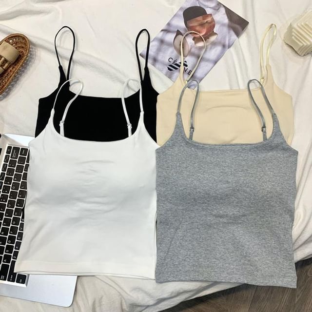 Maisee-Scoop Neck Plain Padded Crop Cami Top