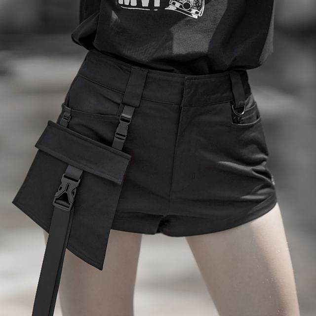 Malnia Home-High Waist Plain Cargo Shorts