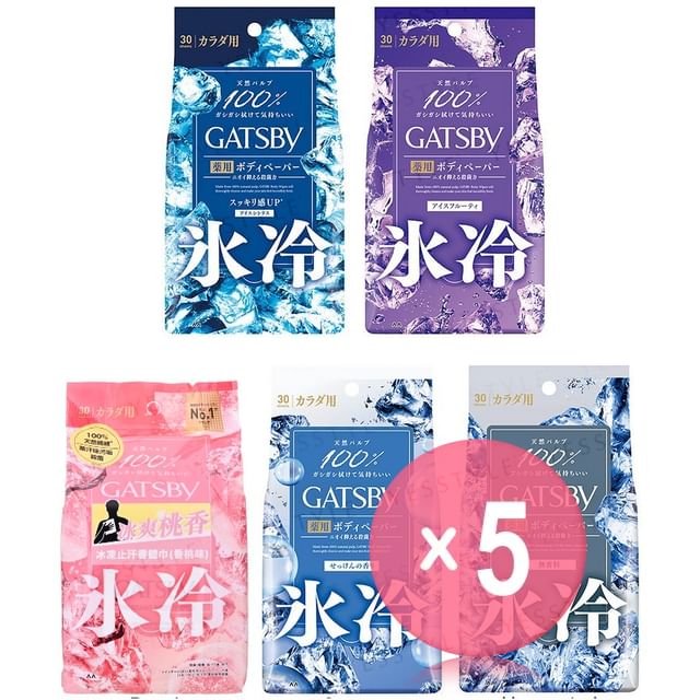 Mandom-Gatsby Ice Type Deodorant Body Wipes 5pcs Bundle Set