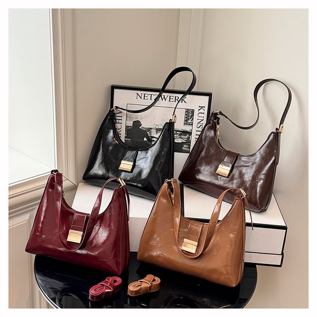 Maorong-Buckled Faux Leather Shoulder Bag