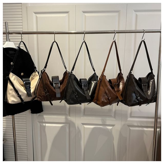 Maorong-Buckled Faux Leather Tote Bag