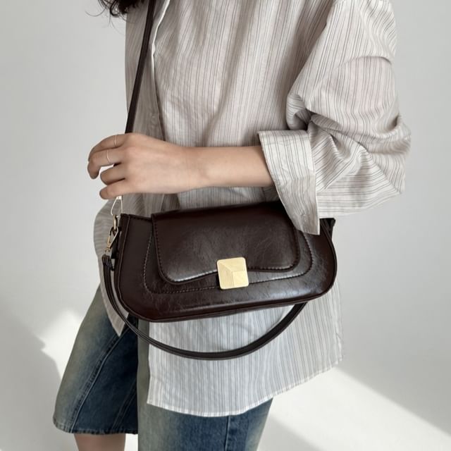 Maorong-Faux Leather Flap Shoulder Bag