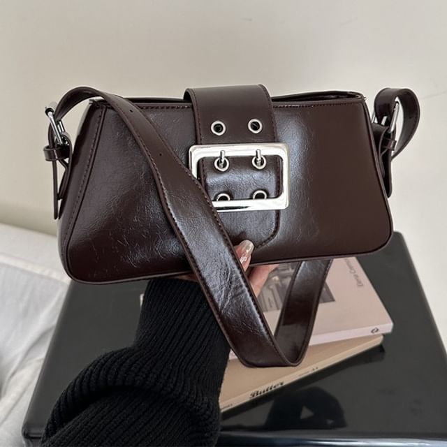Maorong-Faux Leather Plain Shoulder Bag