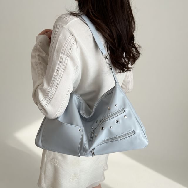 Maorong-Faux Leather Studded Shoulder Bag