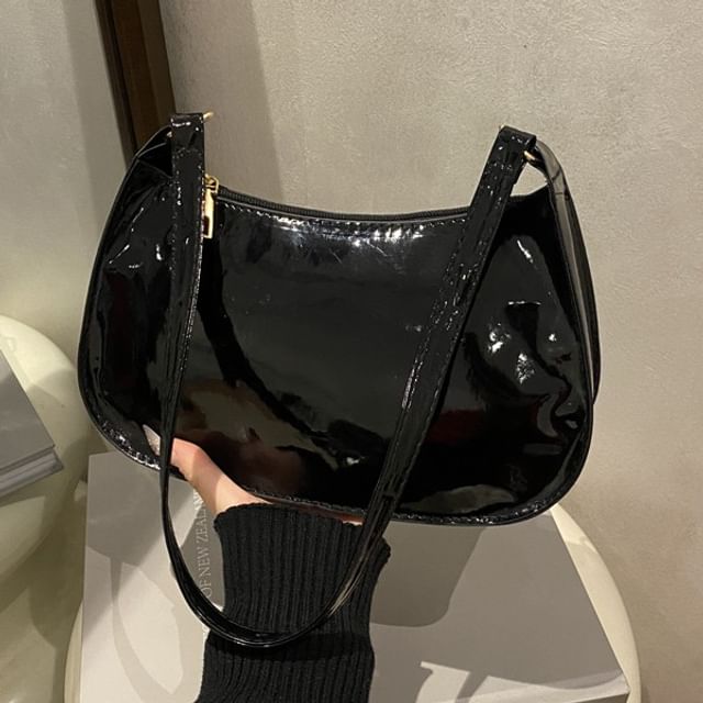 Maorong-Faux Leather Zip Shoulder Bag