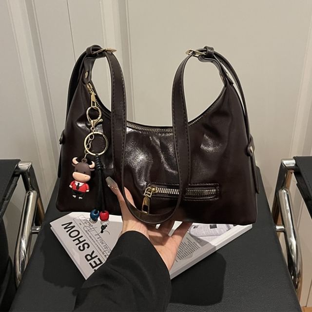 Maorong-Faux Leather Zip Shoulder Bag