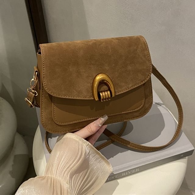 Maorong-Faux Suede Flap Crossbody Bag
