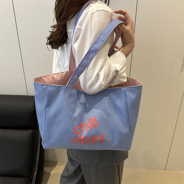Maorong-Lettering Print Canvas Tote Bag