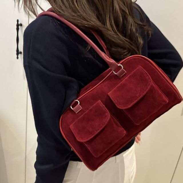 Maorong-Multi-Pocket Faux Suede Bowler Bag