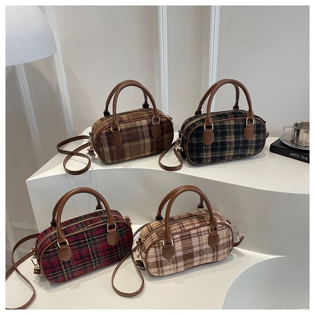 Maorong-Plaid Crossbody Bowler Bag