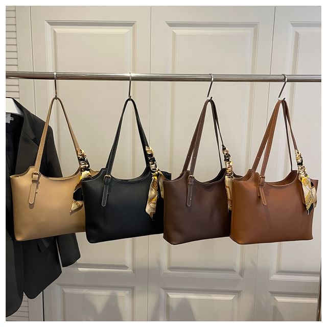 Maorong-Plain Faux Leather Tote Bag