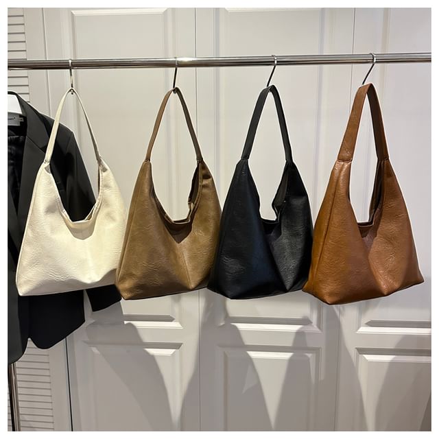 Maorong-Plain Faux Leather Tote Bag