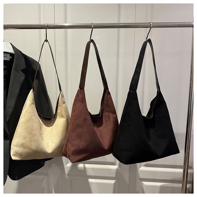 Maorong-Plain Faux Suede Tote Bag