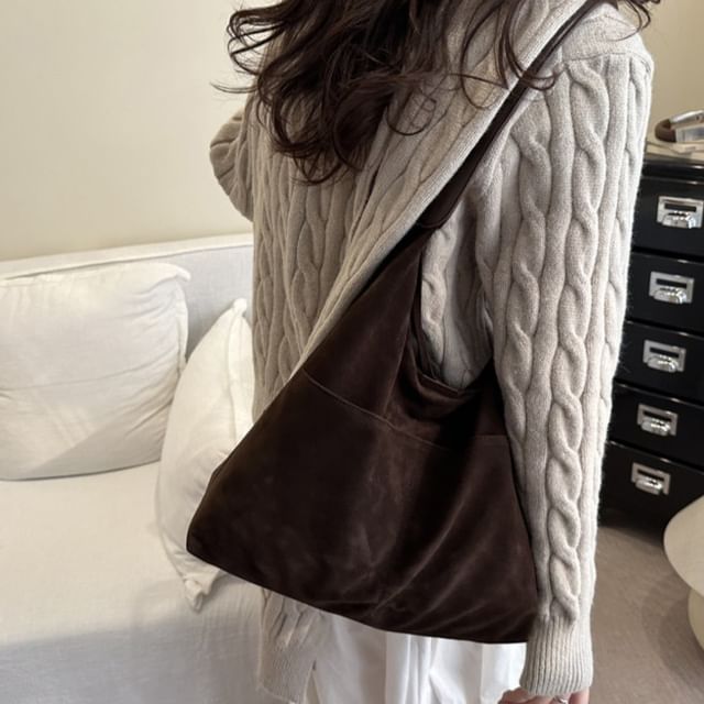 Maorong-Plain Faux Suede Tote Bag