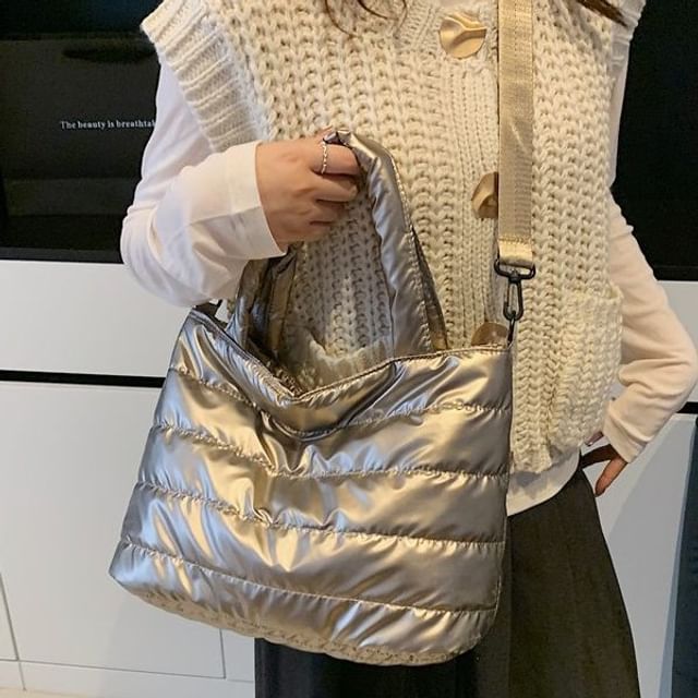 Maorong-Plain Padded Crossbody Tote Bag